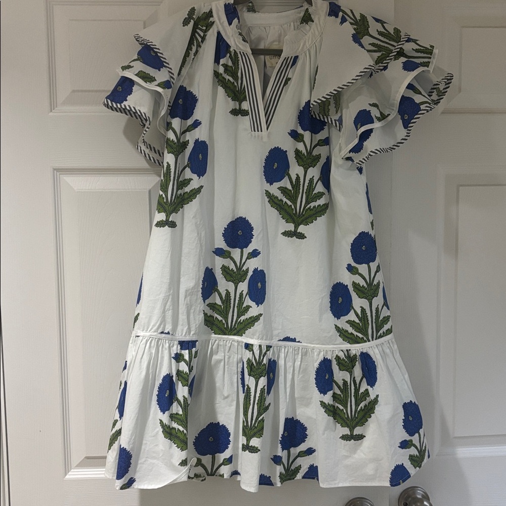 Umgee Floral Block Print Flutter Sleeve Mini Dress Size Medium - Picture 2 of 6